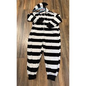 Beetlejuice Black & White Striped Hooded Sandworm One-Piece Costume Jumpsuit LXL